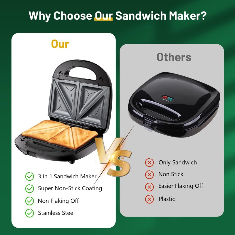 KEENSTAR 3 in 1 Electric Sandwich Maker, Waffle Maker with