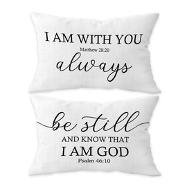 FLDAS I am with You Always Matthew 28:20 Decorative Throw Pillow Covers, Scripture Bible Verses Pillow Cases Cushion for Bedroom Living,Christian Gifts for Women Faith Girls Boys, 12x20 Inch Set of 2