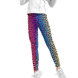 Xpyiqun Cheetah Print Leggings Gymnastics Pants for Girls 10T-11T Outdoor Sports Yoga Pants Rainbow Leopard Print Full Length Capri Leggings Tights Trousers Active Clothing