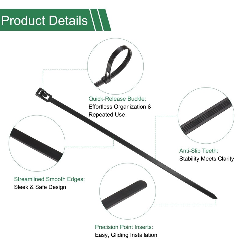 HARFINGTON 50pcs Reusable Cable Zip Ties, Plastic Nylon Ties Wraps,