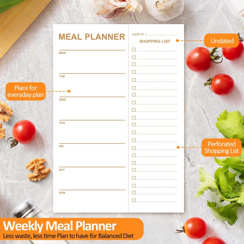 Weekly Meal Planner - 2 Pack Undated Tear-off Sheets, Magnetic