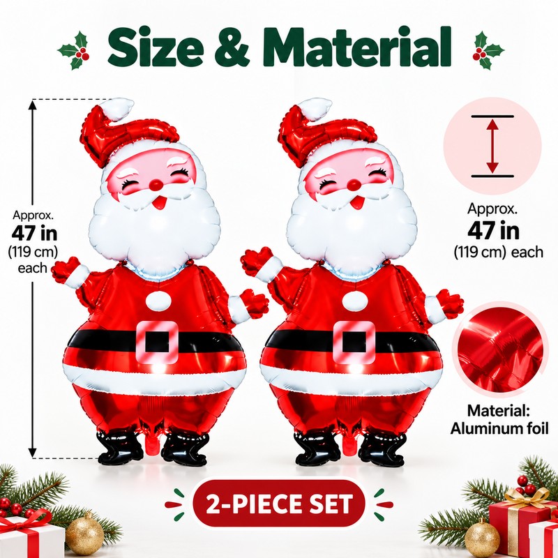 Large Santa Claus Foil Balloons for Christmas Decorating – 2-Pack