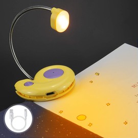 HONGUT Kids Rechargeable Book Light, Clip on Reading Light for Kid, Kids Reading Lights, Amber Book Light for Reading in Bed, 2 Lighting Modes, Blue Light Blocking, Bookmark Light for Bookworms-Yellow