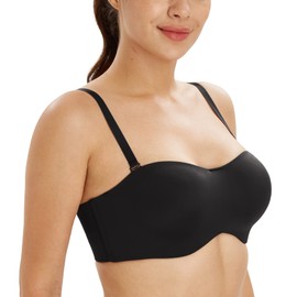 Lemorosy Women's Smooth Seamless Strapless Bandeau Non Padded Underwire Minimizer Support Bras(32D, Black)