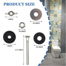 2PCS Universal Toilet Tank to Bowl Bolt Kit, Heavy Duty Bolts Toilet Bolts with Waterproof Stainless and Rubber Washers Gasket, Extra Long Nuts Easy to Install