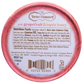 Torie and Howard Organic Hard Candy Tin, Pink Grapefruit and Tupelo Honey, 2 Ounce