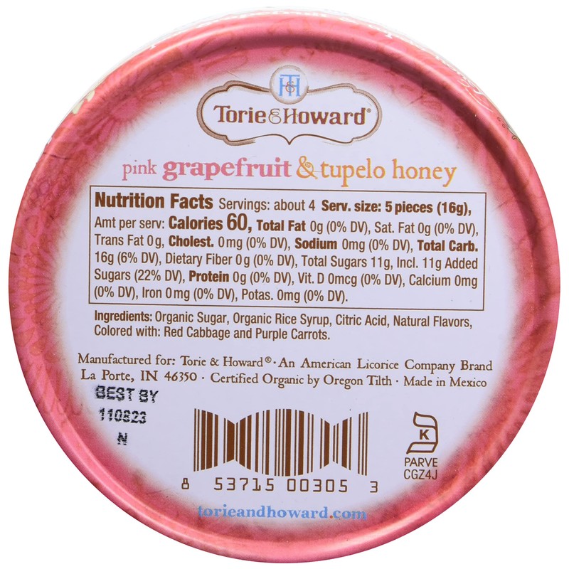 Torie and Howard Organic Hard Candy Tin, Pink Grapefruit and