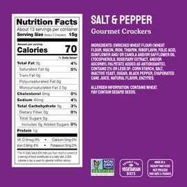Milton's Gourmet Crackers, Salt & Pepper - Non-GMO Project Verified, Natural Ingredients, Kosher, Great for Charcuterie Boards - 6.8 Oz, Pack of 3