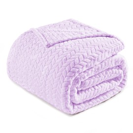 Exclusivo Mezcla Lilac Purple Fleece Queen Size Blanket for Bed, 90x90 Inches Soft Cozy 3D Decorative Jacquard Flannel Blankets, Lightweight Fuzzy Plush Warm Blankets for All Seasons