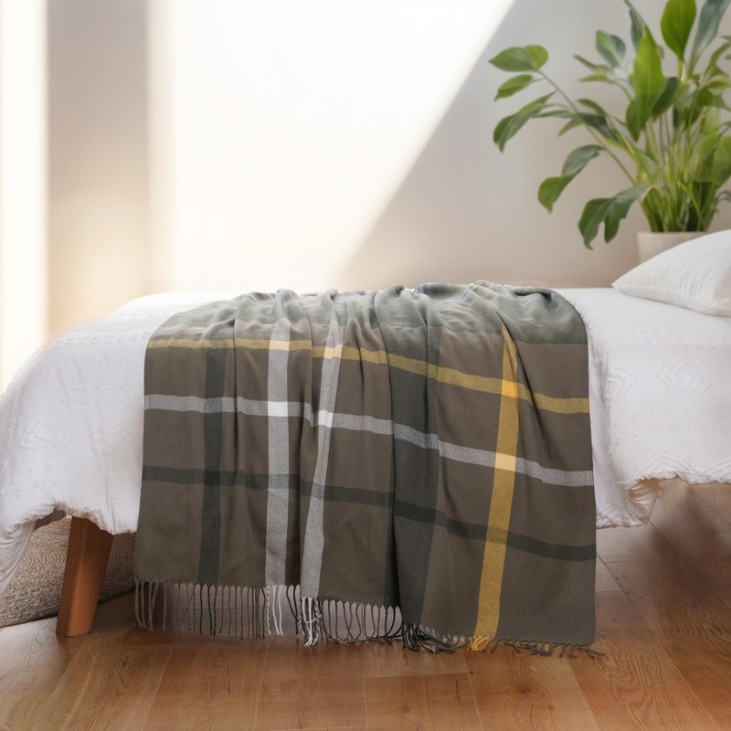 BATTILO HOME Olive Green Plaid Throw Blanket for Sofa -