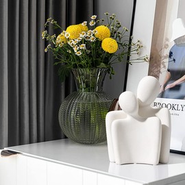 CESTATIVO Ceramic Couple Statues for Home Decor, Hugging Couple Figurines for Shelf and Table Decor, Modern Romantic Sculptures for Living Room Bedroom Office Decor, White