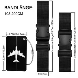 Pack of 2 Luggage Strap Luggage Strap Adjustable Luggage Strap with 1 Piece Luggage Tag Luggage Strap for Quick Identifying Luggage Travel Bag Suitcase