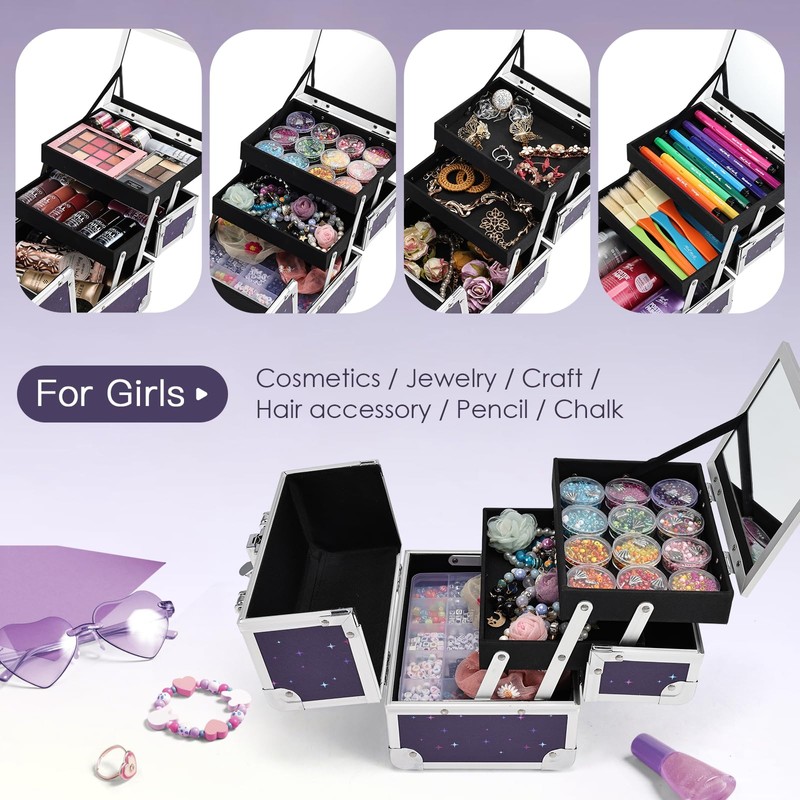 Joligrace Makeup Case for Girls Cosmetic Train Case Makeup Storage