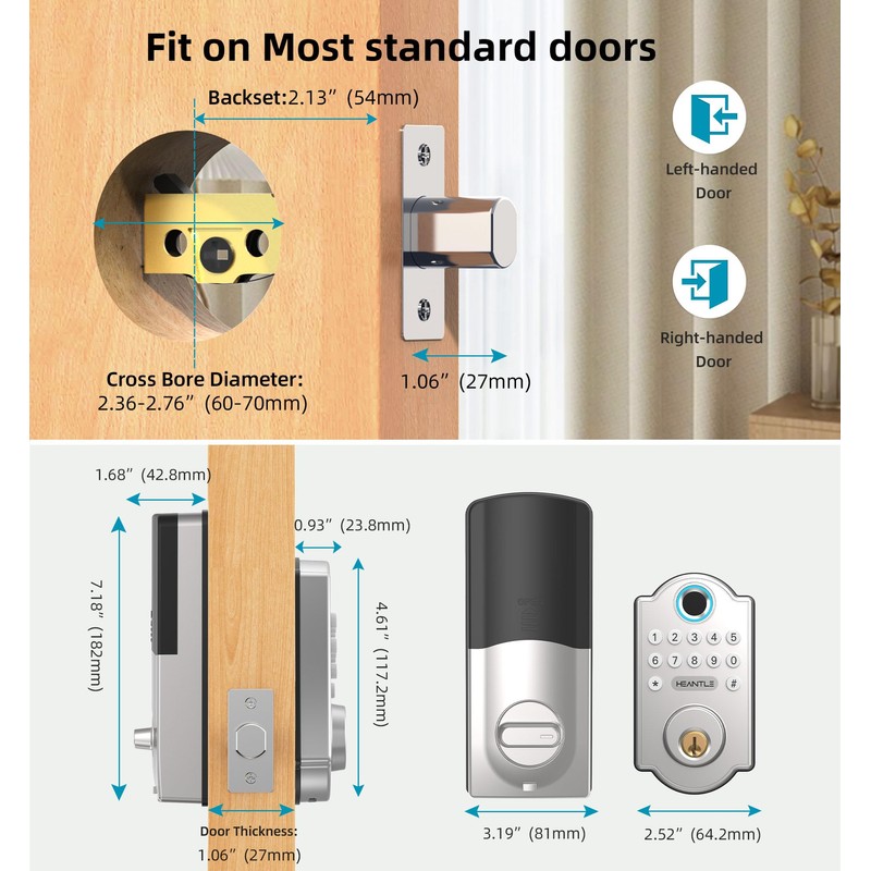 HEANTLE Smart Deadbolt Lock: Keyless Entry Door Lock with Fingerprint