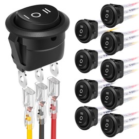 XINYIELE 12 Volt 3 Way Round Rocker Switch,3 Position ON/Off/ON Rocker Switch,3 Pin 6A/250V AC 10A/125V DC SPST Circle Toggle Switch Button with Wires for Car Stereo Marine Boat(ON-Off-ON,10Pcs