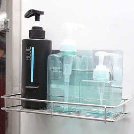 BR BLUEROCKS - BECAUSE QUALITY MATTERS Adhesive Shelf for Kitchen Stainless Steel Self Adhesive Shelf Bathroom Shelves Rack with Adhesive soap Holder (Large)