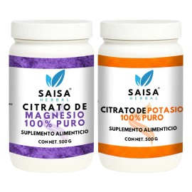 Citrato De Magnesio Y Citrato De Potasio 500 gramos cada uno Suplemento Alimenticio en polvo Saisa Herbal Sin sabor Alta biodisponibilidad Apoyo del sueño Ayuda a fortalecer musculos Vitalidad