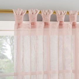 No. 918 Margaret 2-Pack Holiday Twist Tab Crushed Texture Sheer Tab Top Curtain Panel Pair, 51" x 63", Blush