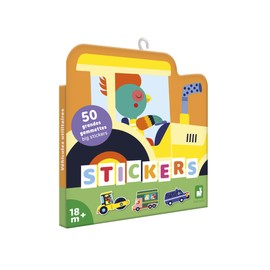Janod - 50 Adesivi Grandi per Bambini Formato 7x8cm - Adesivi Tema Veicoli da Costruzione - Pretagliati per Una Facile Presa - Sviluppo Creativo - 18 Mesi +, J09191