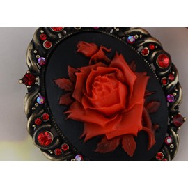 Alilang Vintage Inspired Antique Rose Crystal Flower Cameo Pin Brooch, Red