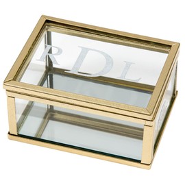 Fox Valley Traders Custom Gold Trim Glass Keepsake Box: Elegant Monogrammed Storage with Mirrored Bottom