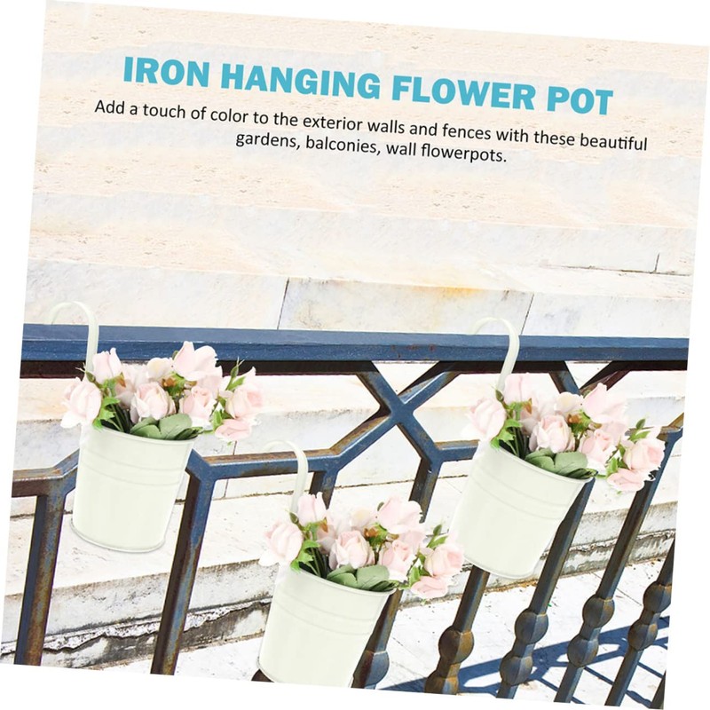 CAXUSD 4pcs Iron Hanging Flower Buckets with Detachable Hooks Balcony