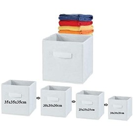 A406 3x Fabric Foldable Square Storage Unit Canvas Collapsible Folding Box Cubes for Toys (Medium-25x25x25cm, White)