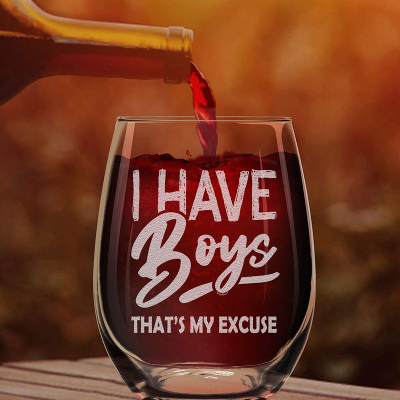 Shop4Ever I Have Boys That’s My Excuse Engraved Stemless Wine