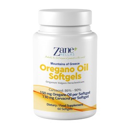 130 mg Carvacrol - 150 mg Oregano Oil per Softgel. World Highest Concentration Oregano Oil Capsule. Zane Hellas Oregano Oil. Softgel Contains 30% Greek Essential Oil of Oregano. 60 Softgels.