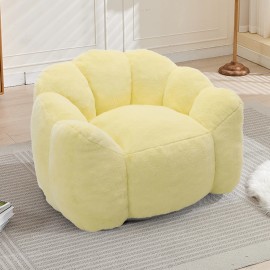 Modern Design Lotus Type Compression Foam Beanbag Chair with Pull Ring Faux Fur Soft Comfort One Seat Yellowsize: Yellow + Plush+ 1 Seat, color: Yellow
