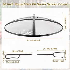 Fire Pit Spark Screen,36inch Heavy Duty Foldable Fire Pit Cover,Outdoor Round Fire Pit Mesh Screen with Top Lid, Handle&Poker, for Outdoor,Backyard,Patio,RV Camping,Beach