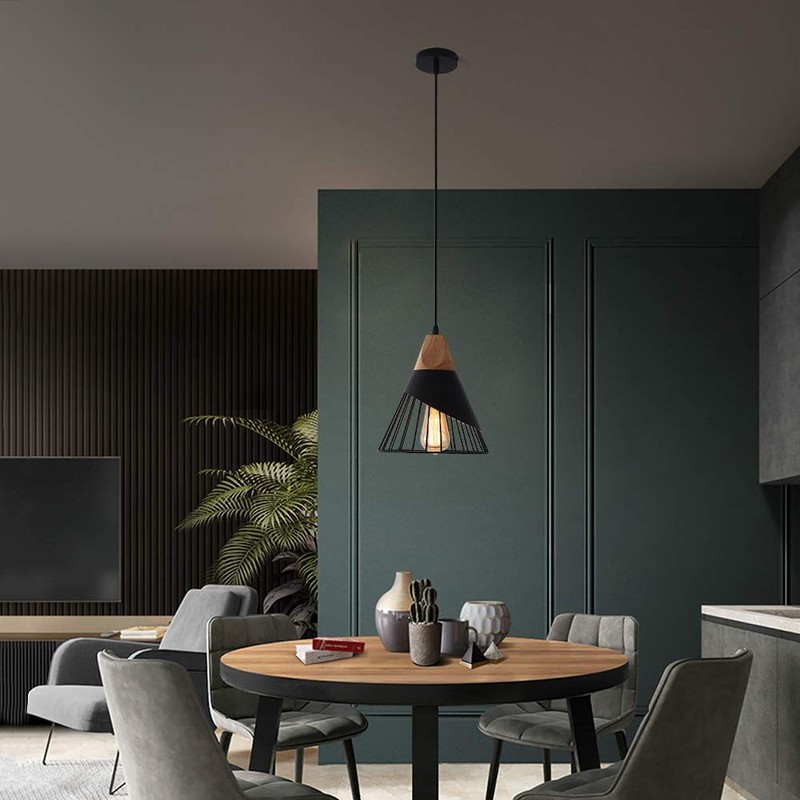 Mxsaoud Black Pendant Lights Kitchen Island,Black Pendant Light,Adjustable Wood Hanging