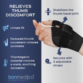 Bonmedico Forte Flexible Thumb Bandage for Left & Right, Thumb Splint Protects Saddle Joint and Thumb Base Joint, Thumb Orthosis for Injuries and Tendonitis, Thumb Protection in Black