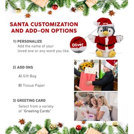 DolliBu Santa Penguin Stuffed Animal Plush Hand Puppet - Super Soft Wild Animal Dress Up with Red Santa Claus Outfit, Perfect Holiday with Name Personalization - 8.5 Inches