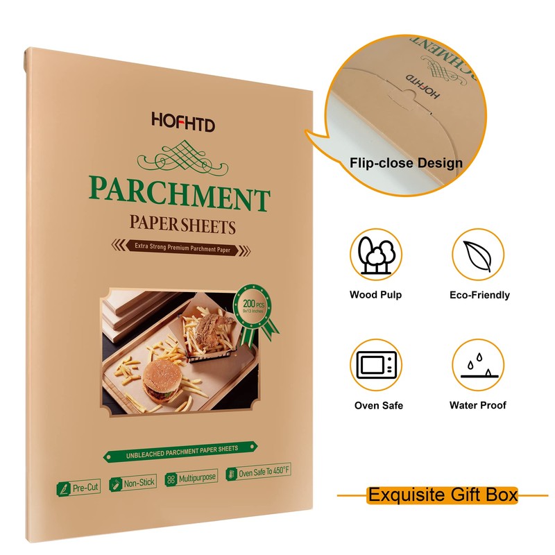 200 Pcs Parchment Paper Sheets 9 x 13 Inches, Precut
