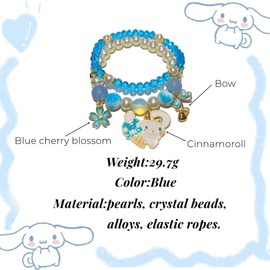 GAUEIOUR Cinnamoroll Crystal Bead Bracelet,Lovely Cartoon Elastic Bracelet Girls And Women, Blue Small Fresh Simple Jade Dog Bracelet (Blue 2 Pack)