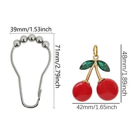 Cherry Shower Curtain Hooks Rings for Cherry Bathroom Decor, 12 Pcs Rust Proof Stainless Steel Shower Hook for Cherry Theme Bathtub Shower Rod Decoration, Bedroom, Room Home Curtain Hanger