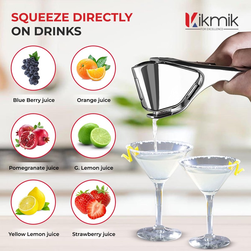 Kikmik Stainless Steel Lemon Squeezer -CitrusEase Foldable Handheld citrus Squeeze