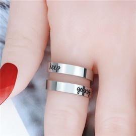 Gilieyer Engraved Stainless Steel Ring, Keep Going Ring Inspirational Jewelry Statement Adjustable Wrap Ring Thumb Rings Personality Encouragement Gifts for Women (keep going-Silver)