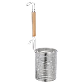 Lurrose Lattice Noodle Basket with Wooden Handle 12cm Stainless Steel Micro Perforated Spider Web Food Dumplings Noodle Strainer Kitchen Fine Strainer for Home