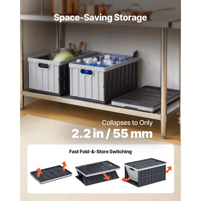 65L Plastic Collapsible Storage Bins with Lids 3 Pack Stackable