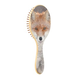 Paddle Brush Hair Brush, Round Wooden Pins Air cushion comb, Scalp massages Detangling Hair Hairbrush for Smoothing Hair Print Red Fox in Snow Winter