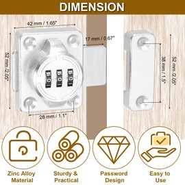 PATIKIL Combination Cabinet Latch,Zinc Alloy Mechanical Keyless Password Lock 3-Digit Password Cabinet Lock Safety Lock with Screw for Cabinet Drawer Cupboard, Silver