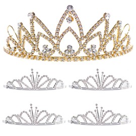 Anderson's Gold Hazel/Silver Emme 5-piece Crystal Tiara Set, Pageant Crowns, Queen And Princess Prom Tiaras Set, For Prom, Homecoming, Pageant, Wedding, School Dance, Award, Costume, Party, Event