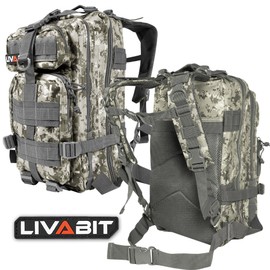 LIVABIT Tactical Emergency EDC 3 Day Earthquake Survivalist Grab and Go Bug Out Kit Bag Backpack Rucksack Molle Nylon Carrier ACU