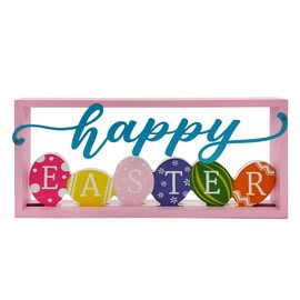 Happy Easter Decorations Colorful Easter Eggs Table Sign Wooden Tabletop Farmhouse Rustic Bunny Rabbit Table Decor for Home Tiered Tray