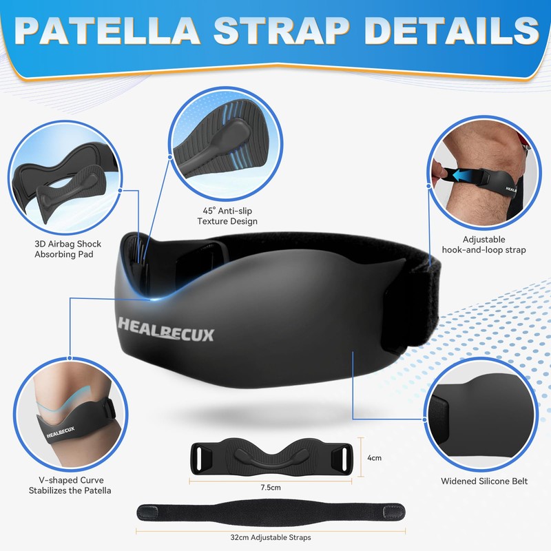 Healrecux Silicone Patellar Tendon Support Strap, Adjustable Non-Slip Patella Band