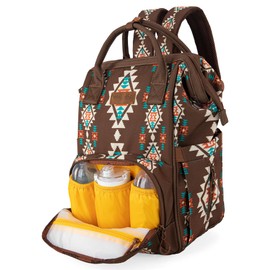 Montana West x Wrangler Aztec Travel Backpack Western Baby Bag Multi-Function Bags with Waterproof Insulated Pockets