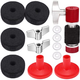 Facmogu 13PCS Cymbal Replacement Accessories, Standard Hi-Hat Clutch, Drum Cymbal Felt Pads Include Wing Nuts & Washers & Plastic Cymbal Sleeves, Replacement for Drum Set - Red