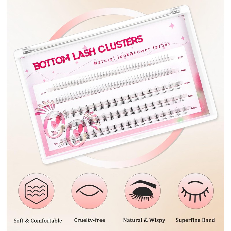 134 Pcs Bottom Lashes Cluster, 2 Styles 5-6 mm Under